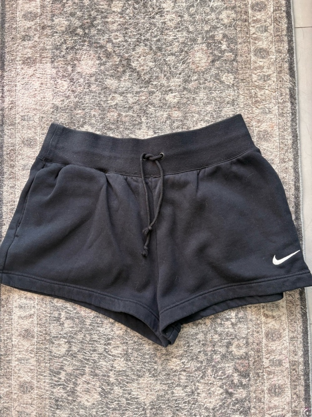 Nike Women’s Black Athletic Drawstring Shorts with White Swoosh